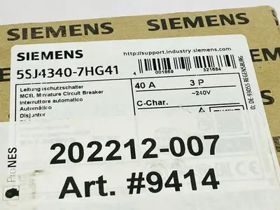 5SJ4340-7HG41 | Siemens  Miniature Circuit Breaker 3-Pole 40A 240V - New Other