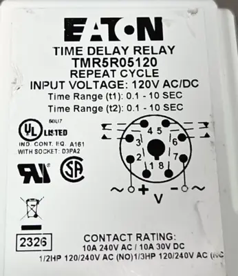 Eaton TMR5R05120 Time Relay Delay Repeat Cycle (BIN2.3.3)