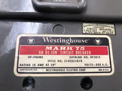 Westinghouse MARK 75 HF4015 15A 3 Pole High Frame Circuit Breaker 600VAC