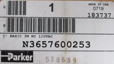 NEW PARKER N3657600253 REMOTE PILOT OPERATED VALVE 1" 120V