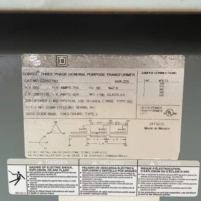 Used SQUARE D C225T79H Distribution Transformers Saskatchewan CA | Certified Sales and Rentals #1637838