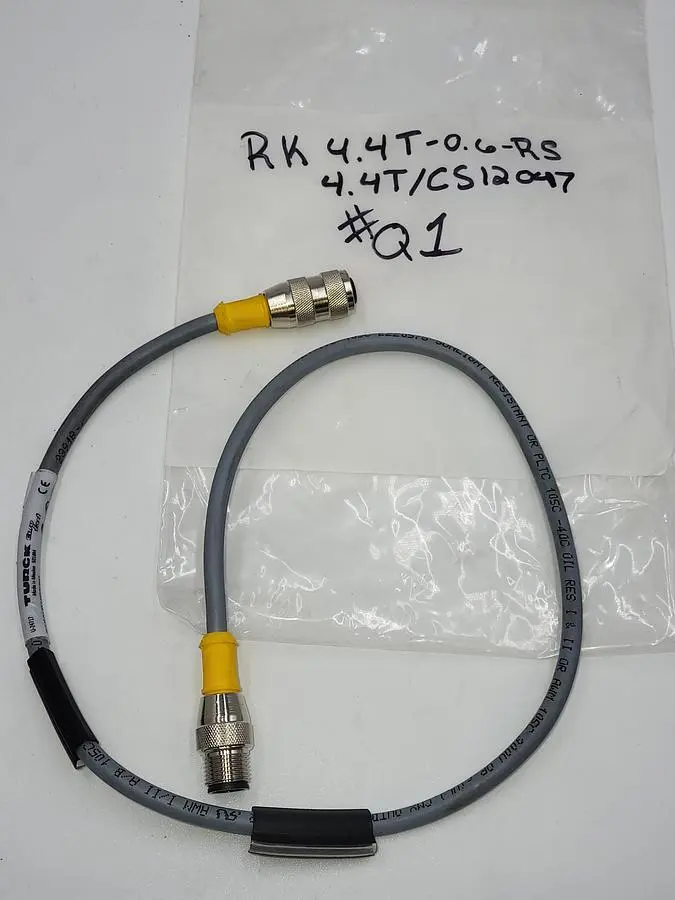 Used TURCK TURCK RK 4.4T-0.5-RS 4.4T CORDSET, M12 MALE TO M12 FEMALE, GRAY, 4 COND., 0.5 METERS Cable & Wire | ND Industrial Surplus #1211430
