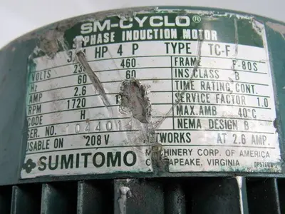 Sumitomo SM-Cyclo HFM3105C 3/4HP Gear Motor 43:1 Ratio 208-230/460V 3Ph