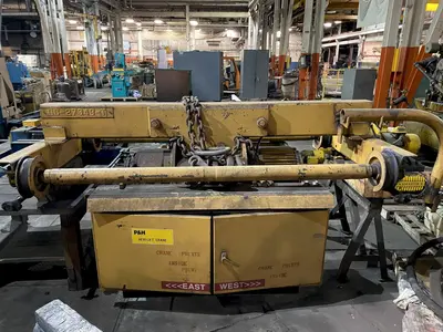 15 TON X 25' SPAN P&H DOUBLE GIRDER OVERHEAD BRIDGE CRANE. STOCK # 0315322