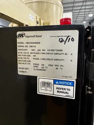 INGERSOLL RAND HB21004HN00S Air Compressor Dryers | Machine Tool Emporium (11)