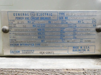 Used GE VB 7.2-500-3 Circuit Breakers Ohio US | Equipment Recovery Corp. #1330516
