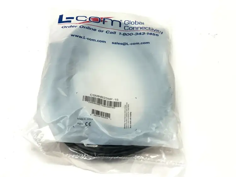 New | in-Stock L-COM DELUXE MOLDED BLACK D-SUB CABLE DB25 MALE/FEMALE 15FT Cable & Wire | Maverick Industrial Sales #1106227