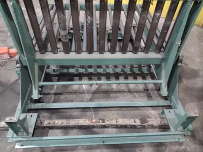 60" x 48" ROACH PNEUMATIC LIFT & TILT UPENDER / TABLE WITH ROLLER CONVEYOR : YOBRO #24710