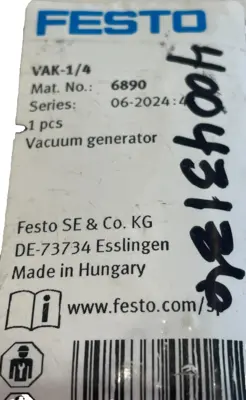 NEW FESTO VAK-1/4 VACUUM GENERATOR 6890 VAK14