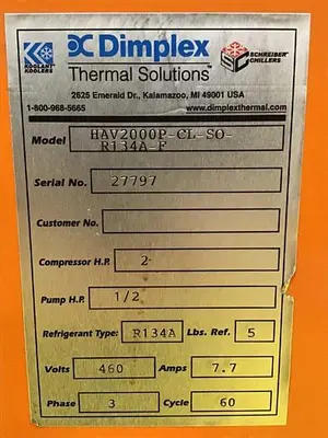 Used DIMPLEX HAV2000P-CL-SO-R134A-F Chillers Michigan US | Ideal Machinery #589260