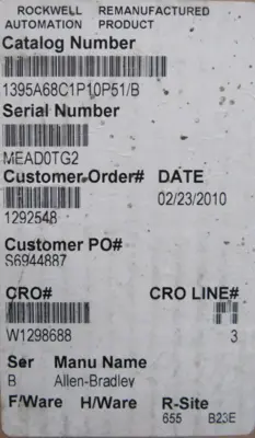 REFURBISHED ALLEN BRADLEY 1395-A68-C1-P10-P51 DC DRIVE SER.B 15HP