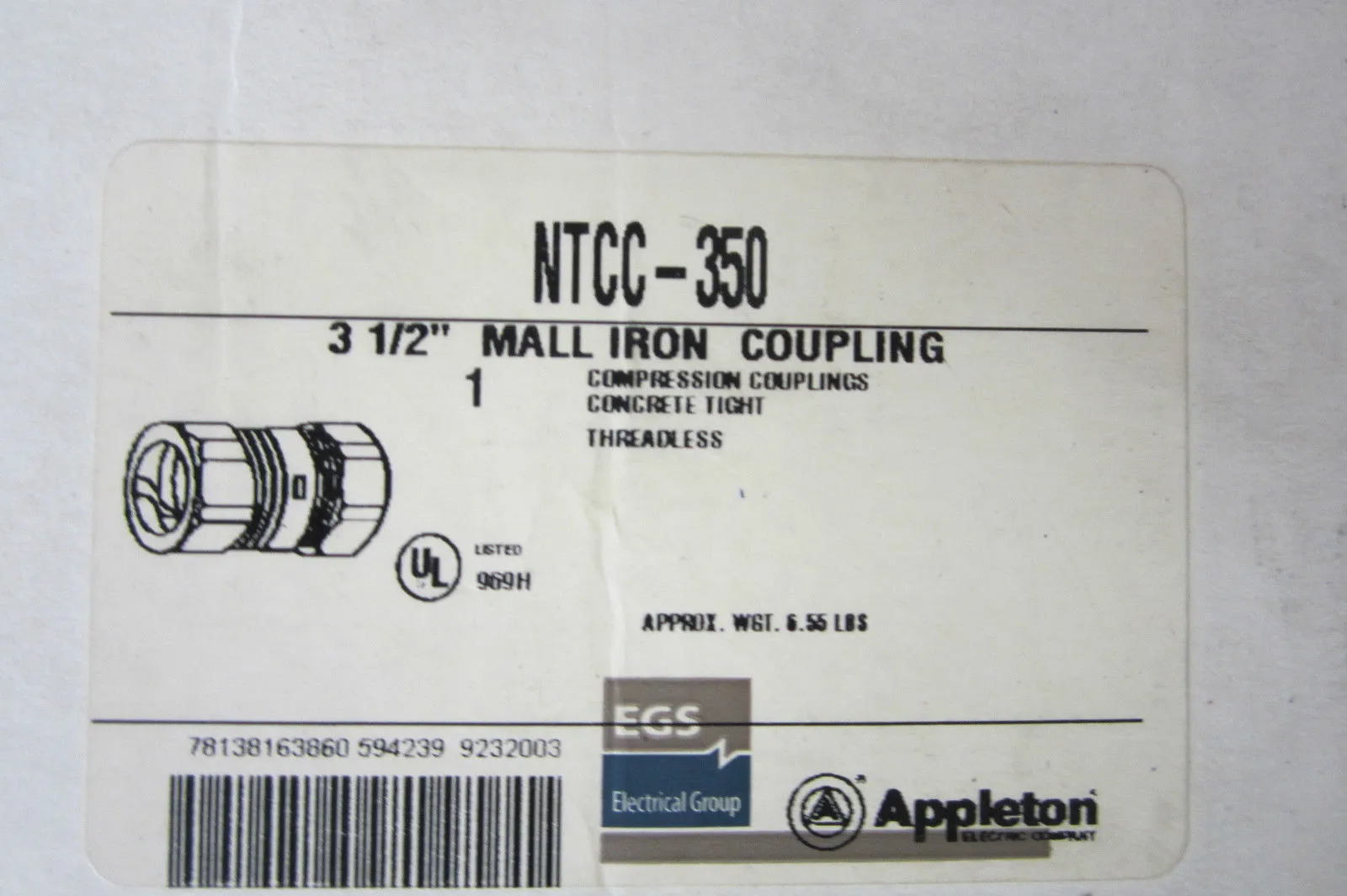 NEW APPLETON NTCC-350 3 1/2" COUPLING NTCC350