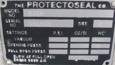 USED PROTECTOSEAL 832H VENT