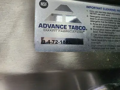 New | in-Stock Advance Tabco New Advance Tabco 9-4-72-18RL 110" 4 Compartment Sink w/ 16"L x 20"W Bowl, 12" Deep Sinks Illinois US | Falcon Restaurant Supply #1376767
