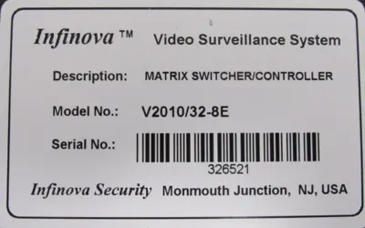 NEW INFINOVA 2010/32-8E VIDEO MATRIX SWITCHER CONTROLLER 2010328E