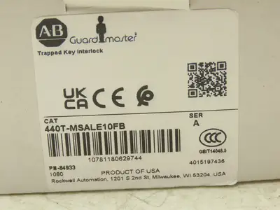 Allen Bradley 440T-MSALE10FB Guardmaster Trapped Key Interlock Switch No Key