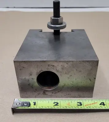 LATHE TOOLING QUICK CHANGE TOOL POST HOLDER 1" BORE, 2.25" WEDGE, 4.5"L X 3.5"W X 2"H.
