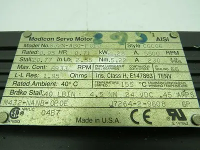Modicon Servo Motor 0.75HP 5500RPM