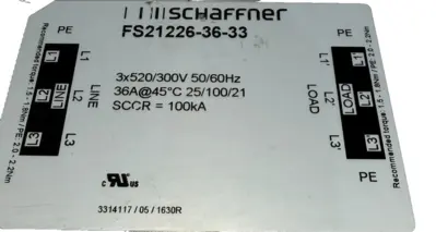 USED SCHAFFNER FS21226-36-33 FILTER MODULE 50/60HZ FS212263633