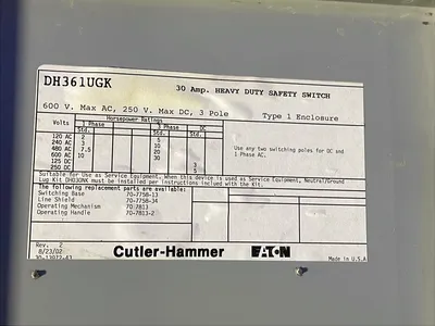 Used 2002 CUTLERHAMMER DH361UGK Disconnects Ohio US | HGR 24 #1233495