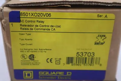 NEW OPEN BOX Square D 8501-XO20V06 AC Control Relay 8501XO20V06 Series A G362A
