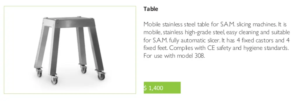 S.A.M. Mobile Stainless Steel Table For Model 308