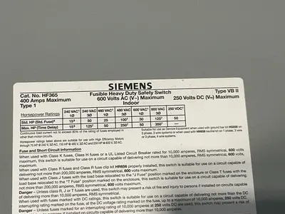 Used SIEMENS HF365 Switchgears Ohio US | HGR 24 #1280666