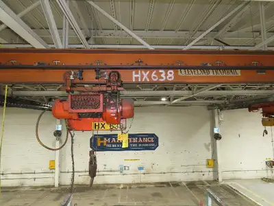 Cleveland Tramrail P&H 1 Ton Single Girder Underhung Bridge Crane 45' 10" Span