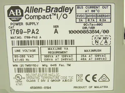 Allen Bradley 1769-PA2 Compact I/O Power Supply Series A w/Terminator End Cap