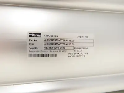 Parker 4.00CBC4MA3T38AC16.00 Pneumatic Air Cylinder 4" Bore 16" Stroke 250PSI