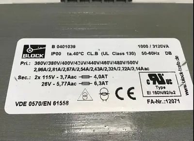 USED BLOCK TRAFO B 0401039