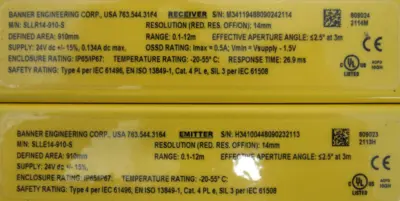 NEW BANNER SLLE14-910-S EMITTER AND SLLR14-910-S RECEIVER LIGHT CURTAIN SET