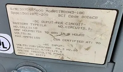 USED PRESTOLITE POWER 880H3-18C