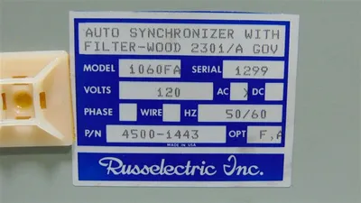 Russelectric Inc. 1060FA Auto Synchronizer Module 4500-1443 Used