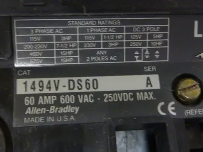 USED ALLEN BRADLEY 1494V-DS60 SER A