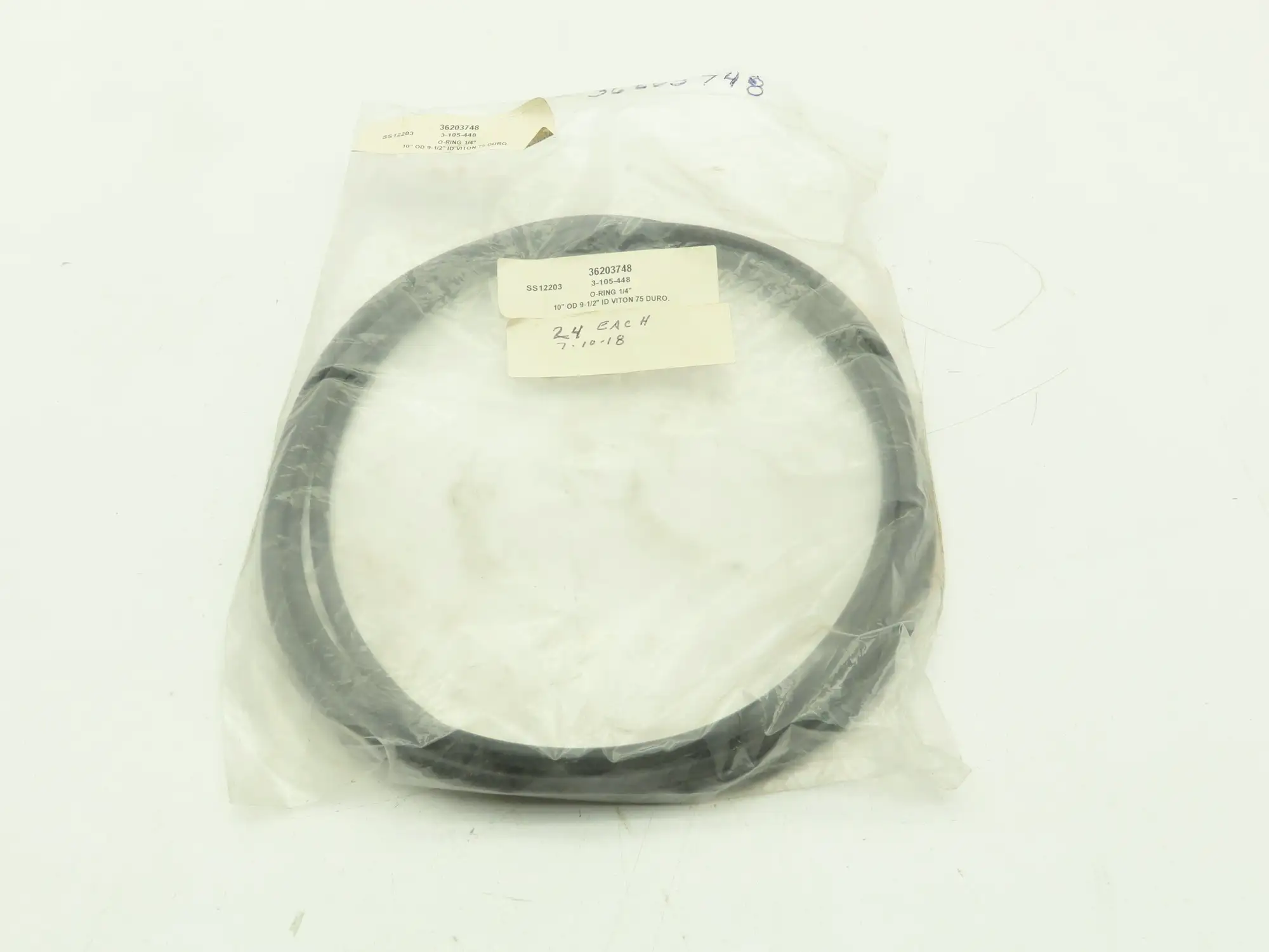 Viton 75 Duro Black O-Ring  1/4" x 9-1/2" ID x 10" OD  Lot of 4