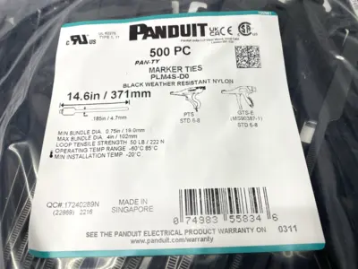 New | in-Stock Panduit Black Weather Resistant Nylon Marker Ties 14.6" Long PKG OF 500 Cable & Wire Michigan US | Maverick Industrial Sales #1397486