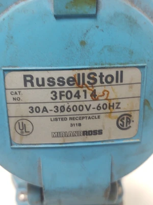 🔥RUSSELLSTOLL COVERED RECEPTACLE WITH BASE 3F0414 & 3MP414 PLUG 30A 600V