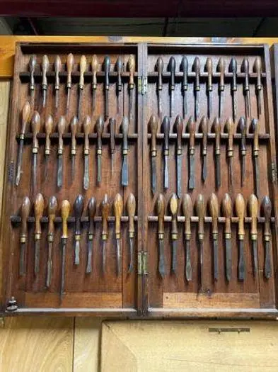 7447-385 Antique Holtzapffel Ornamental Lathe Turning Tools Chisel Set, London -54 Each