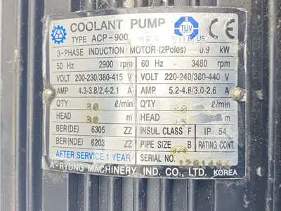 Used ARYUNG Pumps 3-Phase Coolant Pump 0.9kW ACP 900 MF Pumps (liquid, other) Michigan US | Maverick Industrial Sales #1391777