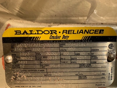 150 Hp 1193 Rpm 449T 460v Baldor Reliance Crusher Duty AC Motor, UNUSED