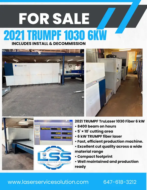 Used 2021 TRUMPF TRULASER 1030 FIBER Laser Cutters Ontario CA | Laser Service Solution #1341256