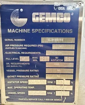 Used Gemco Double Cone Blender, 8 qt Lab Blender