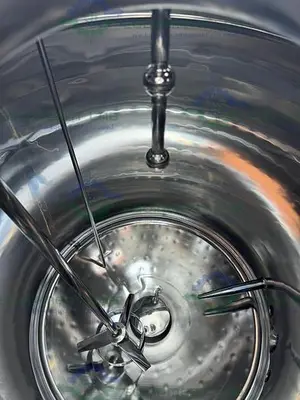 USED ALLEGHENY 400 LITER STAINLESS STEEL JACKETED REACTOR 45 PSI W/ 5 HP TOP MIXER