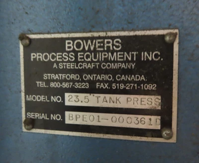 23.5" Bowers Hydraulic Tank Discharge Press, 40 gallon