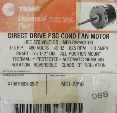 NEW TRANE EMERSON MOT-2359 MOTOR 1/3HP 460V 825 RPM MOT2359