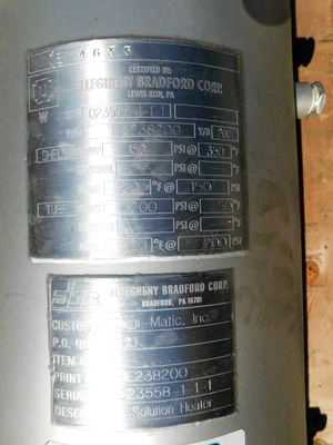 USED ALLEGHENY BRADFORD HEAT EXCHANGER 10 SQ FT
