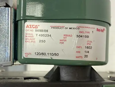 New | in-Stock ASCO 8408B006 Pump & Valve Parts | Surplus Asset Holdings #1218797