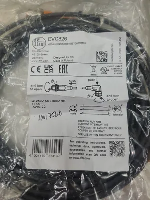 IFM EVC826 PLC Cable, 250VAC/300VDC, 4A, AWG22. 5D-32