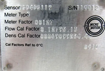 USED MICRO MOTION DS040S119 MASS FLOW SENSOR